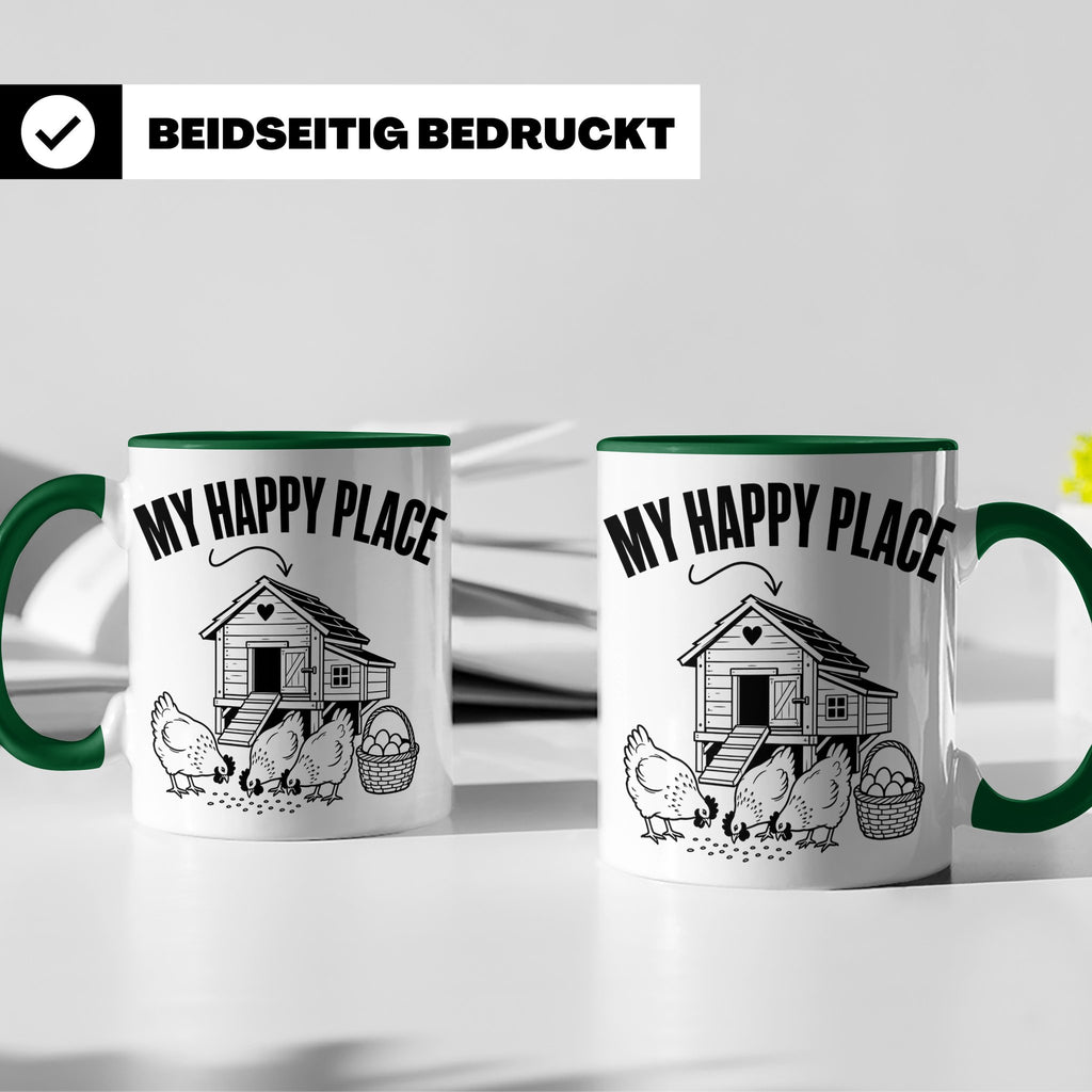 Hühner Tasse My Happy Place Hühnerstall lustiger Spruch für  – Grün [farbe:grün]