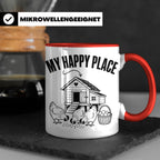 Hühner Tasse My Happy Place Hühnerstall lustiger Spruch für  – Rot [farbe:rot]