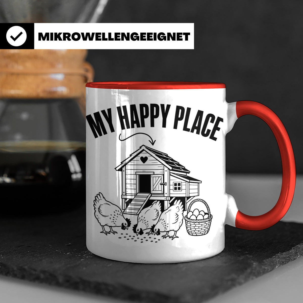 Hühner Tasse My Happy Place Hühnerstall lustiger Spruch für  – Rot [farbe:rot]