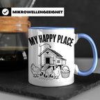 Hühner Tasse My Happy Place Hühnerstall lustiger Spruch für  – Blau [farbe:blau]