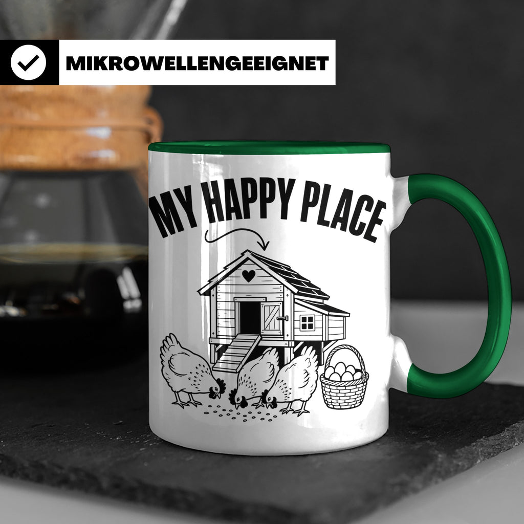 Hühner Tasse My Happy Place Hühnerstall lustiger Spruch für  – Grün [farbe:grün]