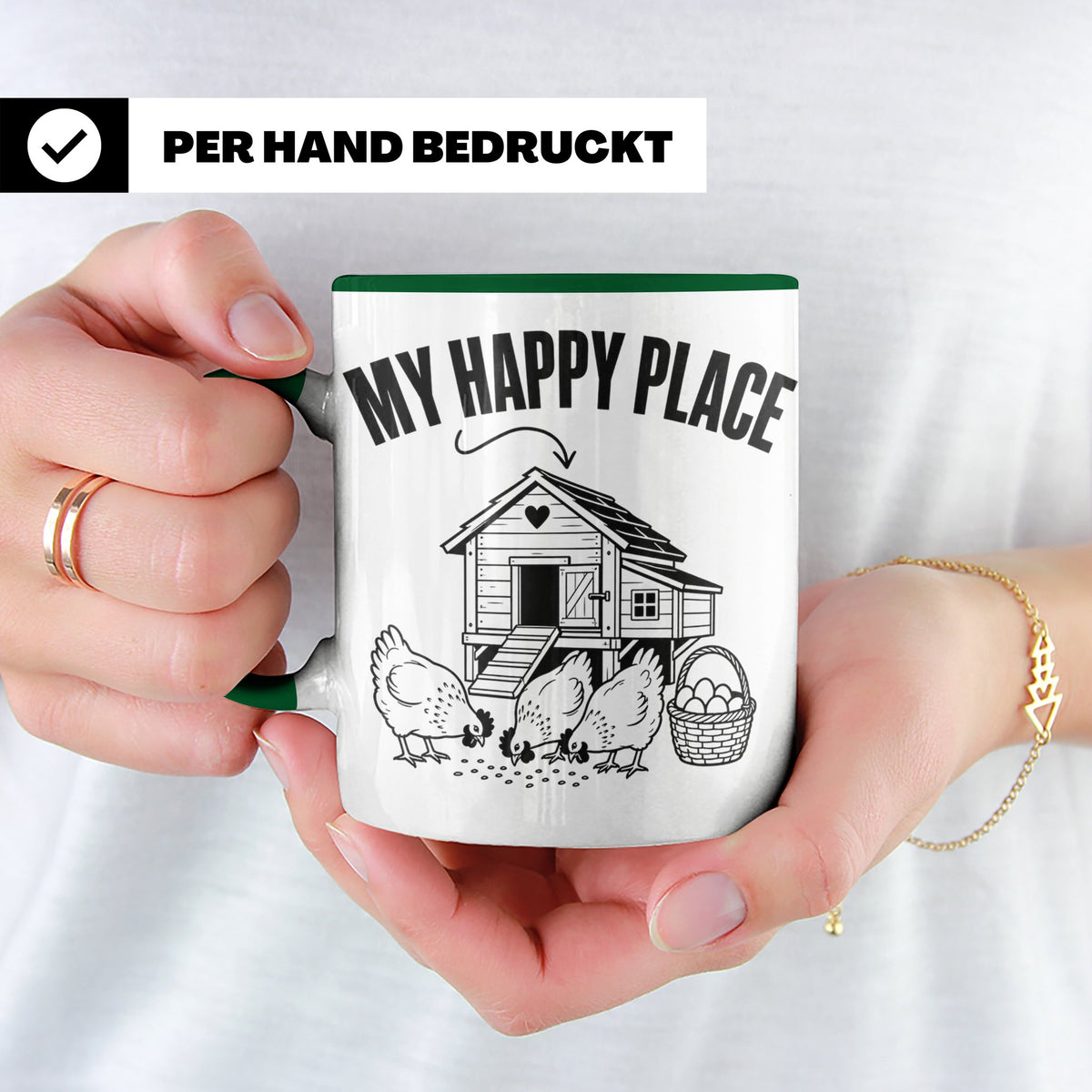 Hühner Tasse My Happy Place Hühnerstall lustiger Spruch für  – Grün [farbe:grün]