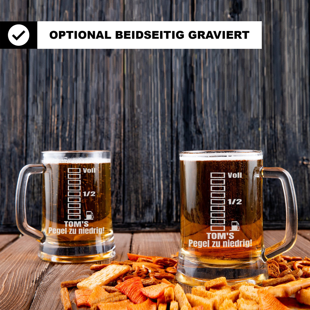 Personalisierter Bierkrug mit Name – „Pegel zu niedrig!“ Lustiger Bierkrug Geschenk