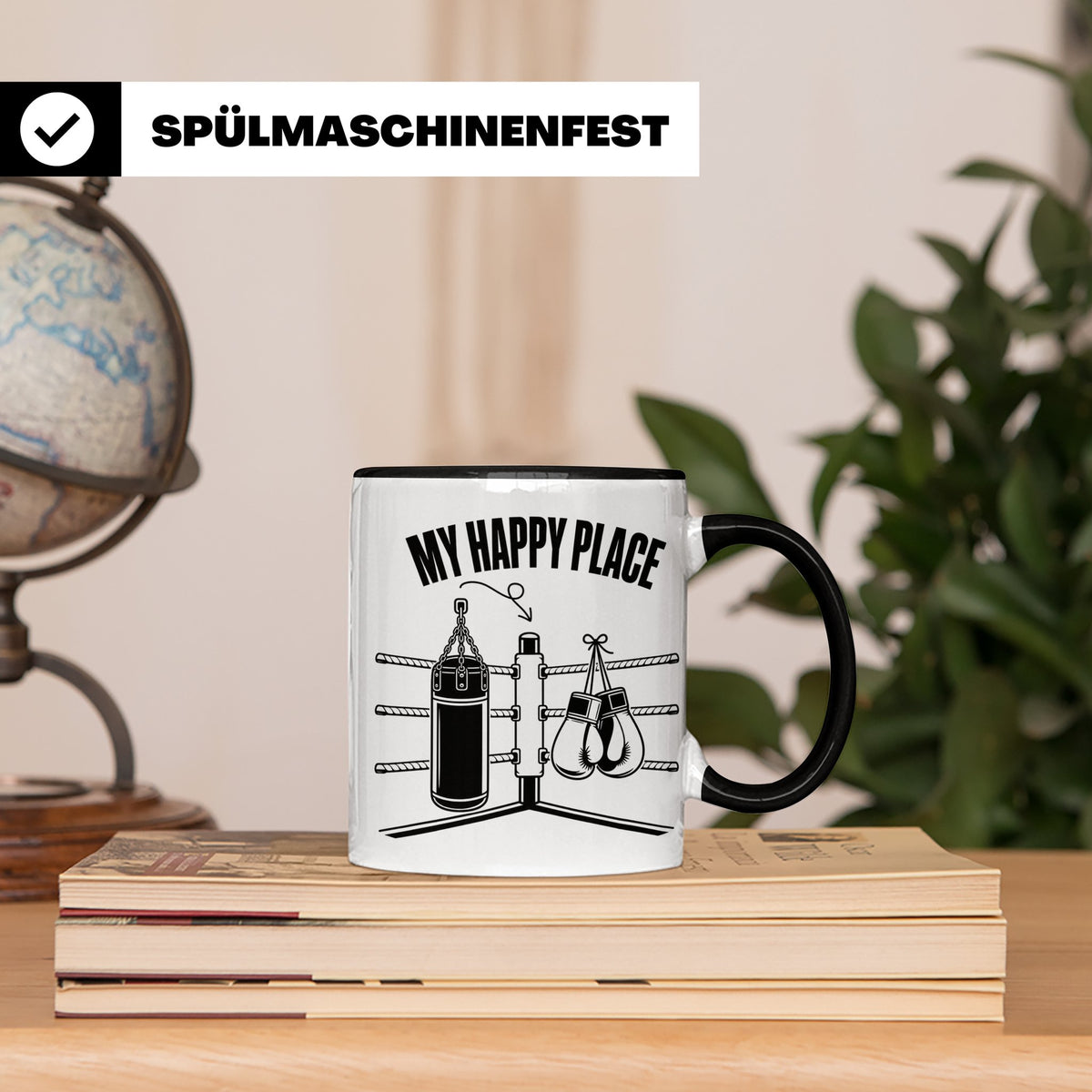 Boxer Tasse My Happy Place Spruch Kampfsport Boxring Geschen – Schwarz [farbe:schwarz]