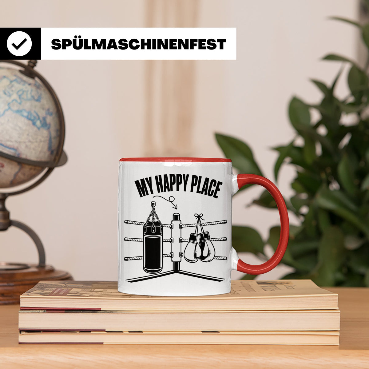 Boxer Tasse My Happy Place Spruch Kampfsport Boxring Geschen – Rot [farbe:rot]