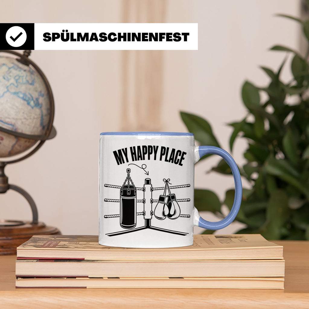 Boxer Tasse My Happy Place Spruch Kampfsport Boxring Geschen – Blau [farbe:blau]