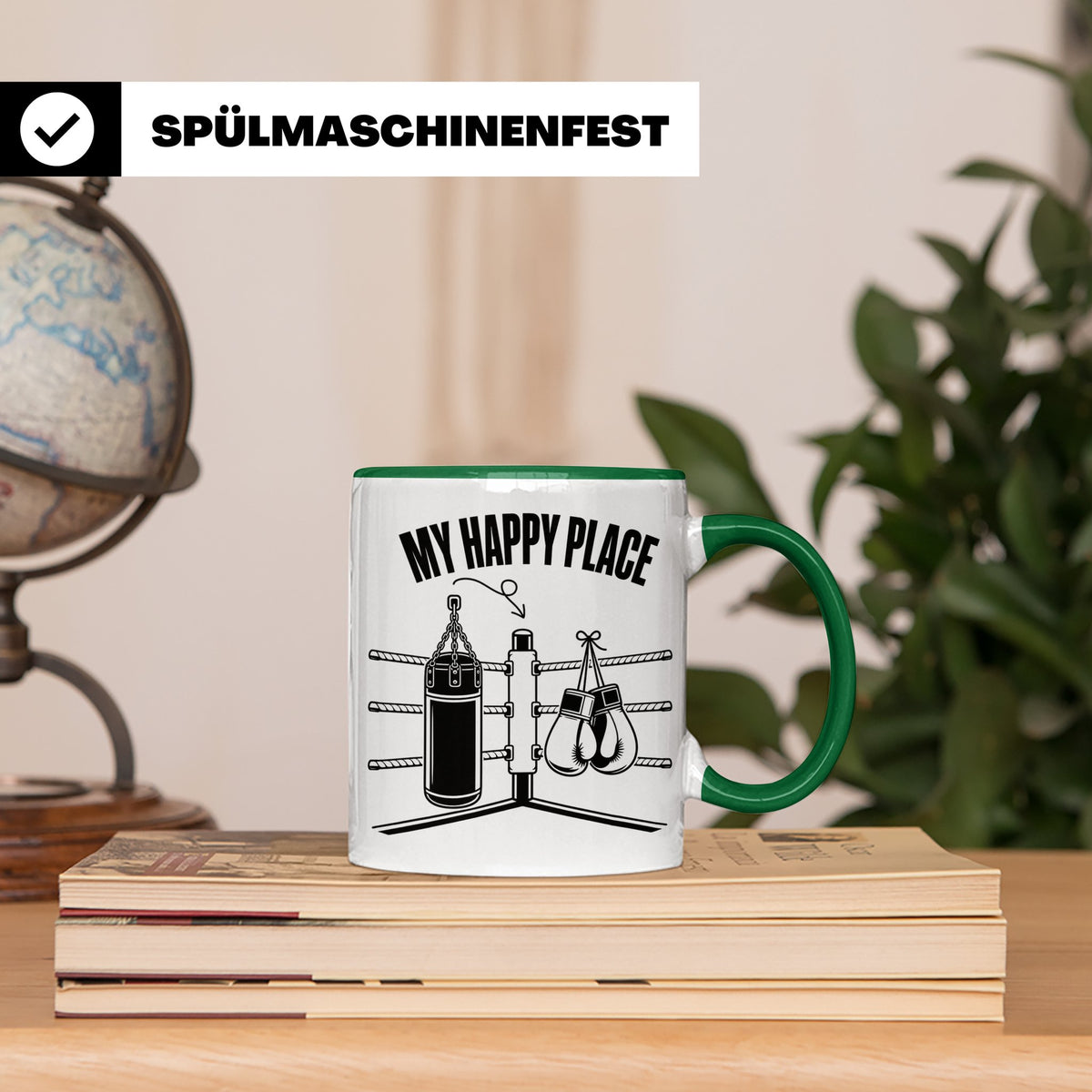 Boxer Tasse My Happy Place Spruch Kampfsport Boxring Geschen – Grün [farbe:grün]