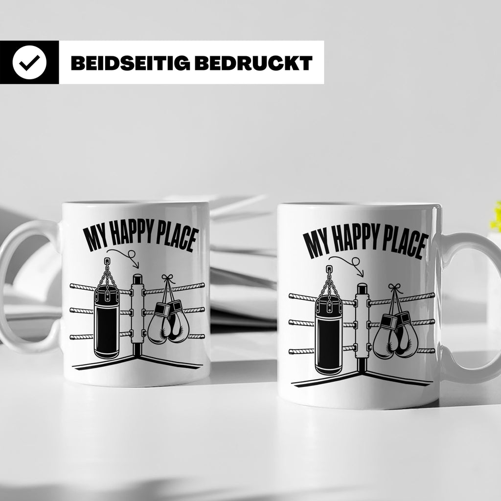 Boxer Tasse My Happy Place Spruch Kampfsport Boxring Geschen – Weiß [farbe:weiß]