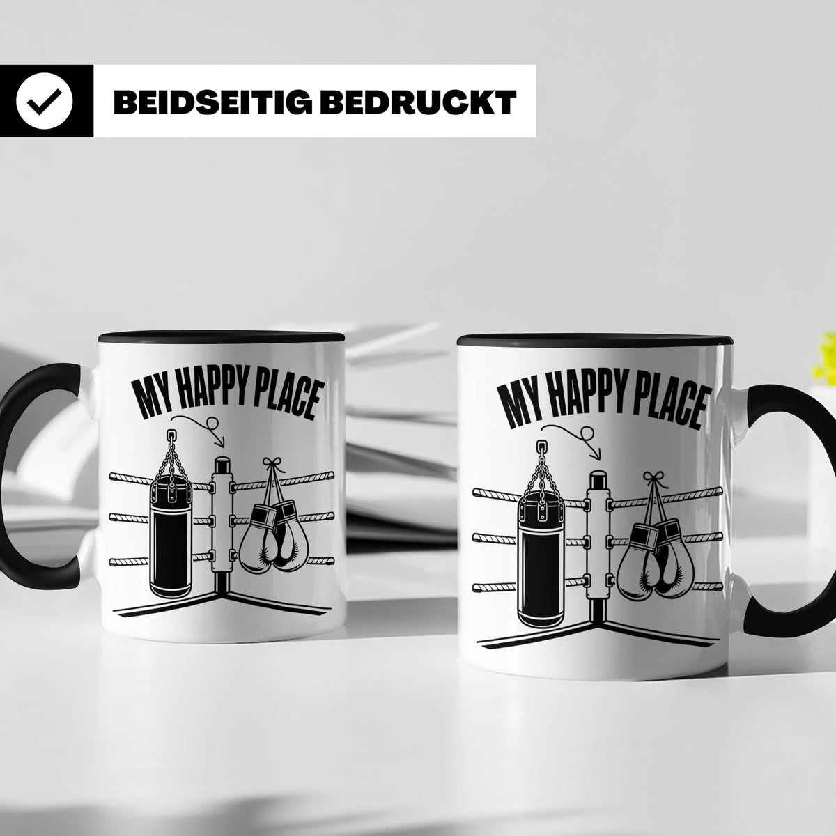 Boxer Tasse My Happy Place Spruch Kampfsport Boxring Geschen – Schwarz [farbe:schwarz]