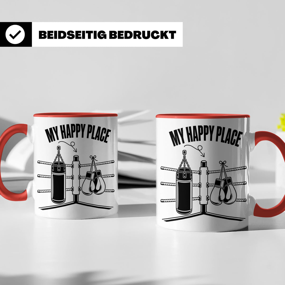 Boxer Tasse My Happy Place Spruch Kampfsport Boxring Geschen – Rot [farbe:rot]