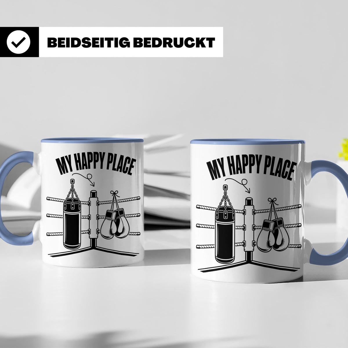 Boxer Tasse My Happy Place Spruch Kampfsport Boxring Geschen – Blau [farbe:blau]