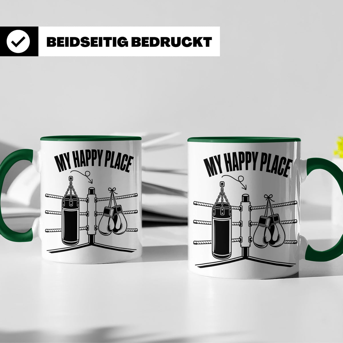 Boxer Tasse My Happy Place Spruch Kampfsport Boxring Geschen – Grün [farbe:grün]