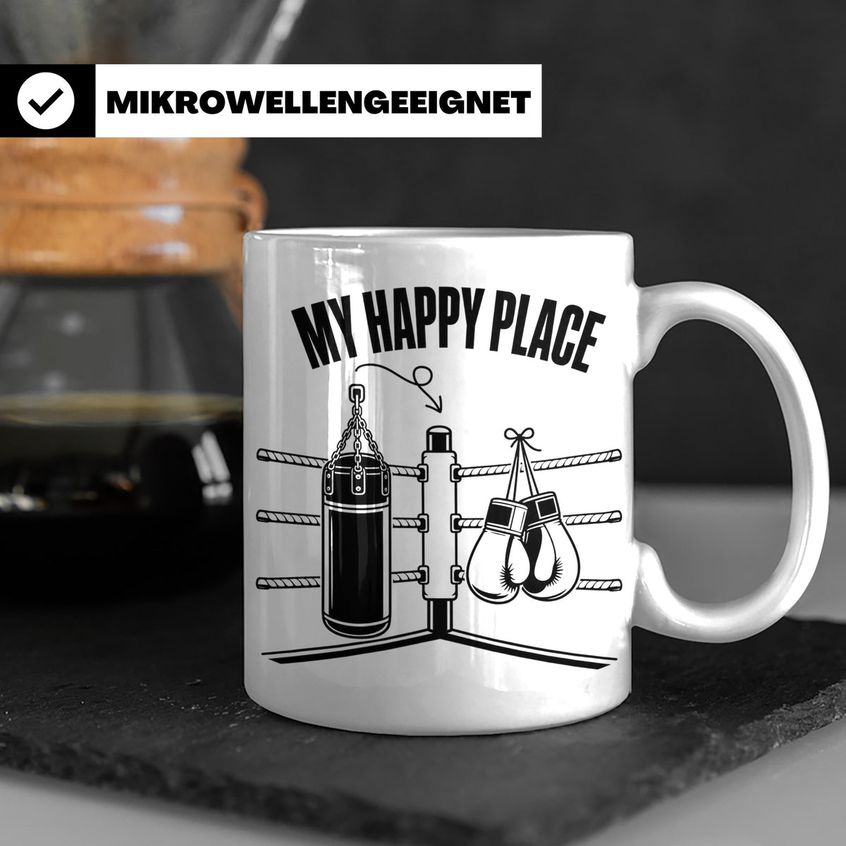 Boxer Tasse My Happy Place Spruch Kampfsport Boxring Geschen – Weiß [farbe:weiß]