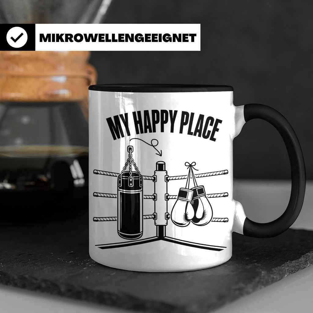 Boxer Tasse My Happy Place Spruch Kampfsport Boxring Geschen – Schwarz [farbe:schwarz]