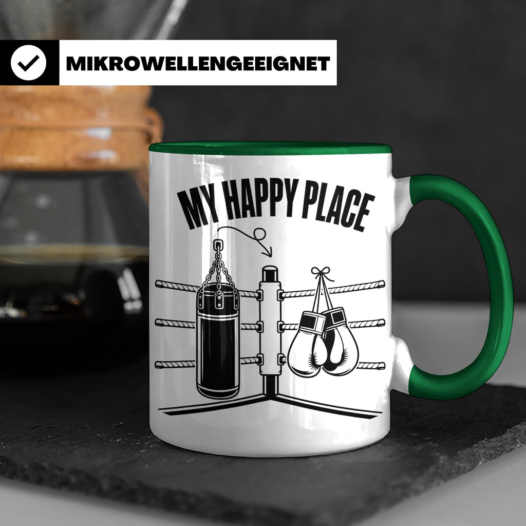 Boxer Tasse My Happy Place Spruch Kampfsport Boxring Geschen – Grün [farbe:grün]