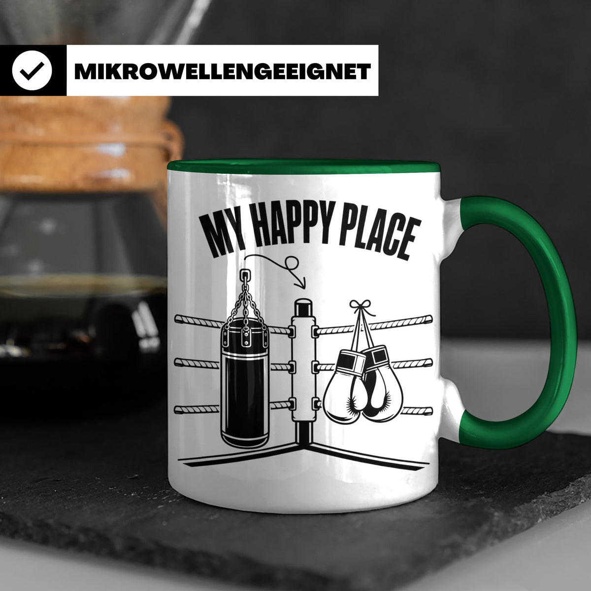 Boxer Tasse My Happy Place Spruch Kampfsport Boxring Geschen – Grün [farbe:grün]