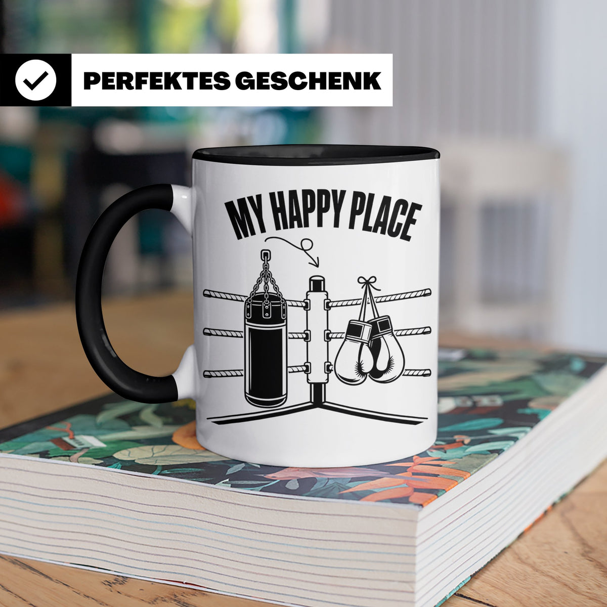 Boxer Tasse My Happy Place Spruch Kampfsport Boxring Geschen – Schwarz [farbe:schwarz]