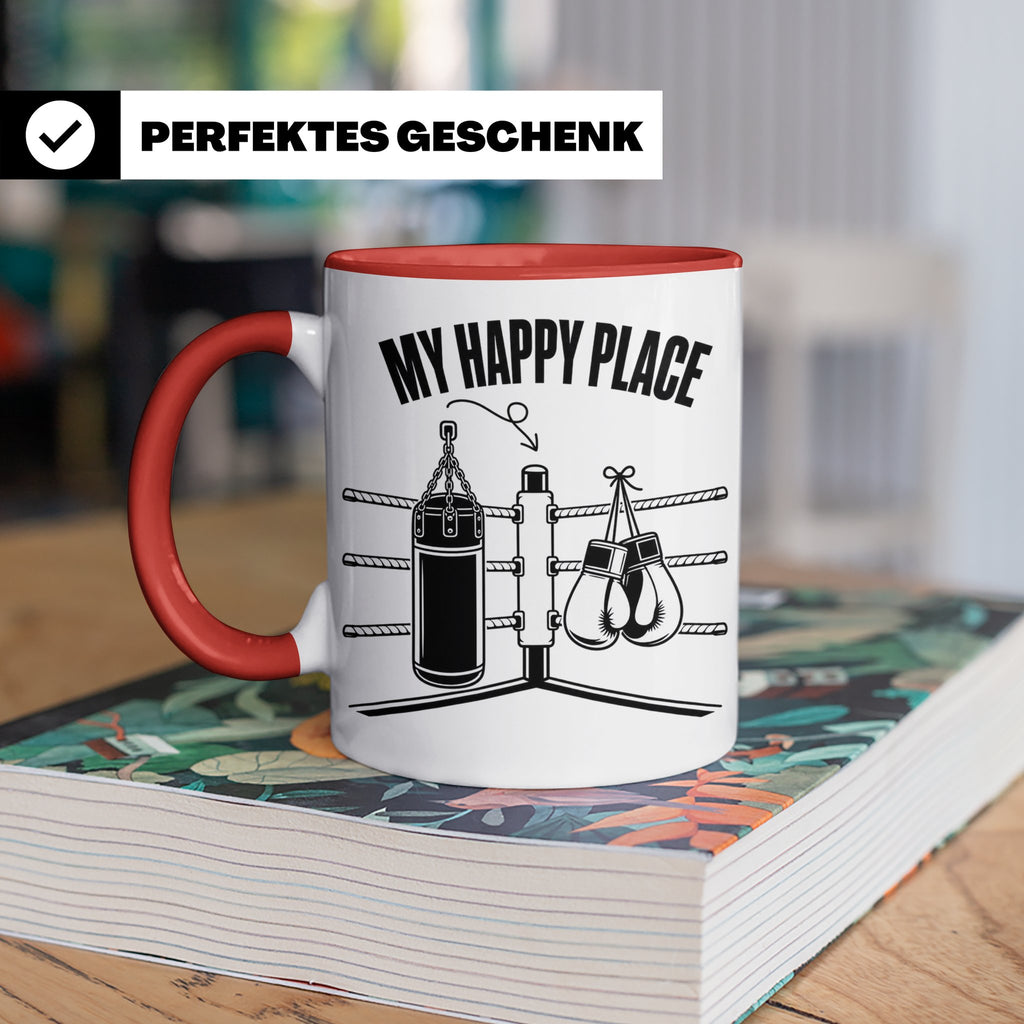 Boxer Tasse My Happy Place Spruch Kampfsport Boxring Geschen – Rot [farbe:rot]
