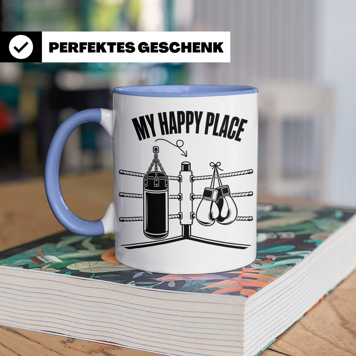 Boxer Tasse My Happy Place Spruch Kampfsport Boxring Geschen – Blau [farbe:blau]