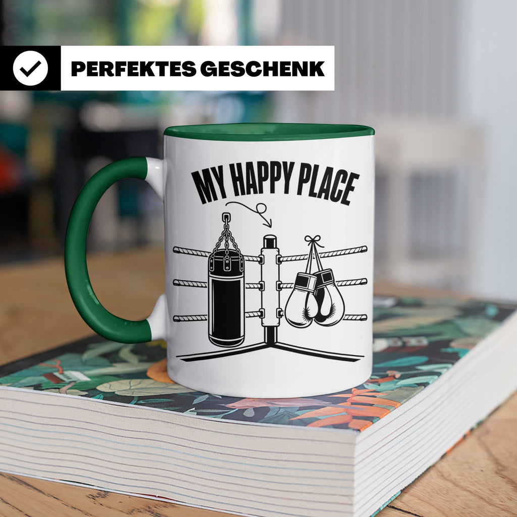 Boxer Tasse My Happy Place Spruch Kampfsport Boxring Geschen – Grün [farbe:grün]