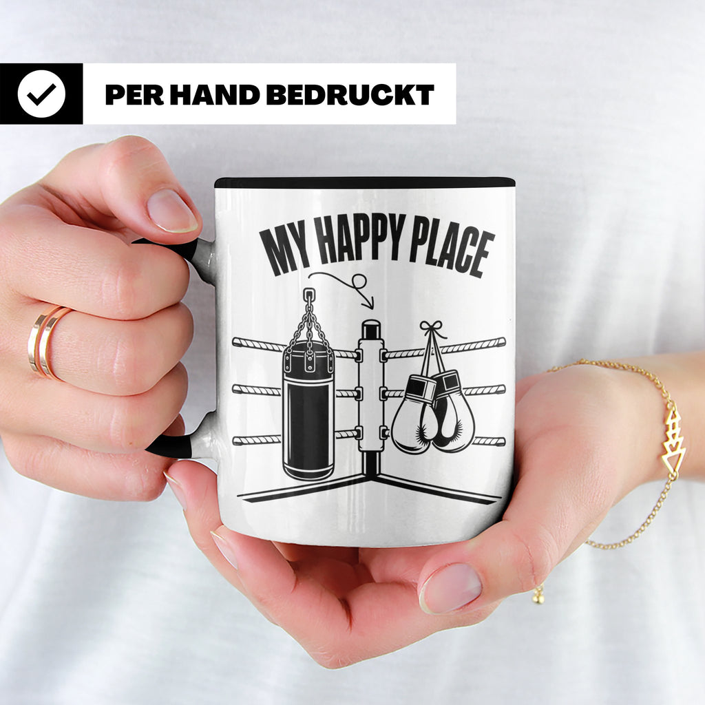 Boxer Tasse My Happy Place Spruch Kampfsport Boxring Geschen – Schwarz [farbe:schwarz]