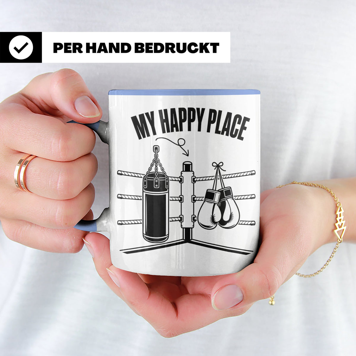 Boxer Tasse My Happy Place Spruch Kampfsport Boxring Geschen – Blau [farbe:blau]