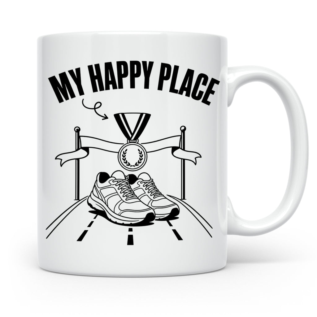 Läufer Tasse My Happy Place Finisher Motiv für Marathon & Ha – Weiß [farbe:weiß]