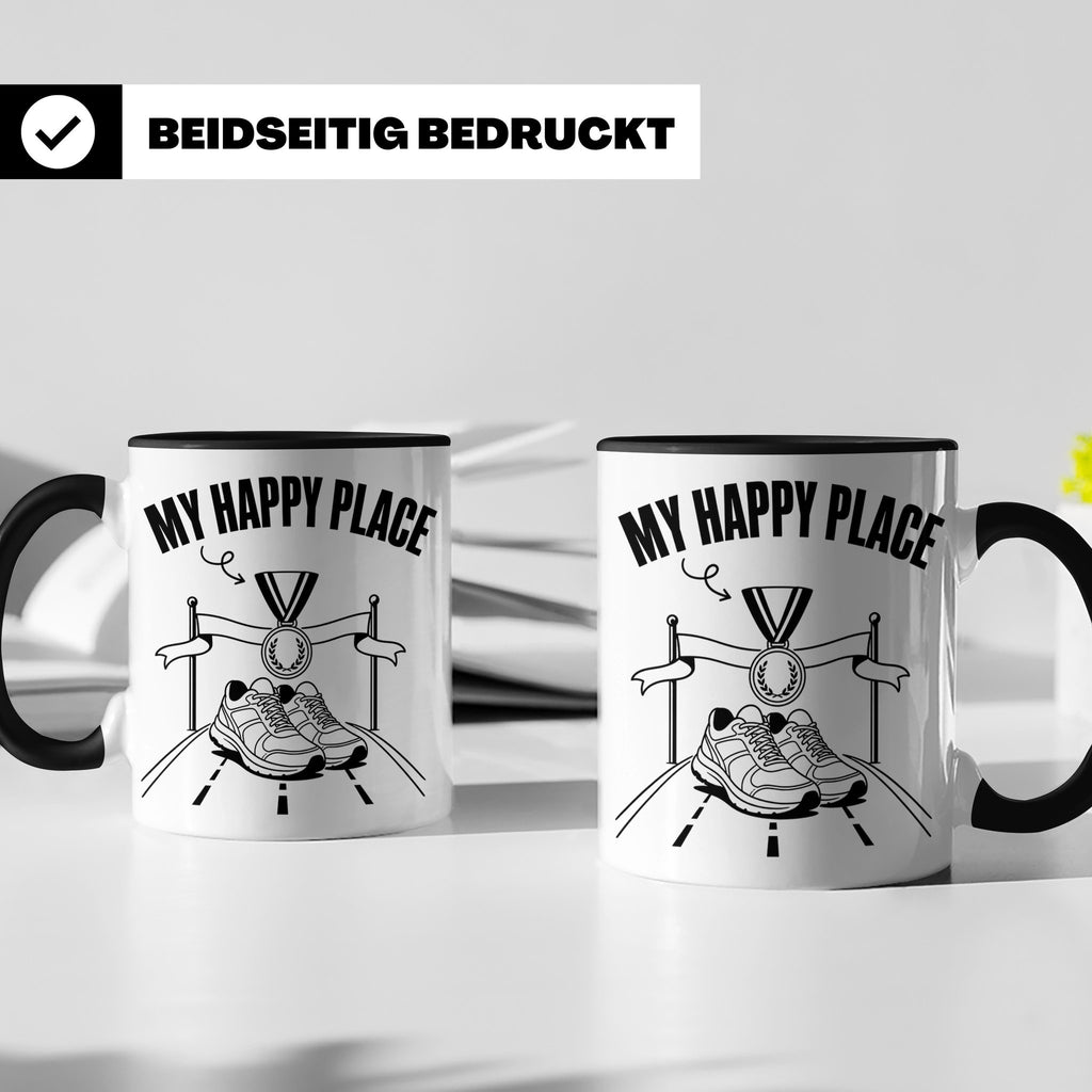 Läufer Tasse My Happy Place Finisher Motiv für Marathon & Ha – Schwarz [farbe:schwarz]