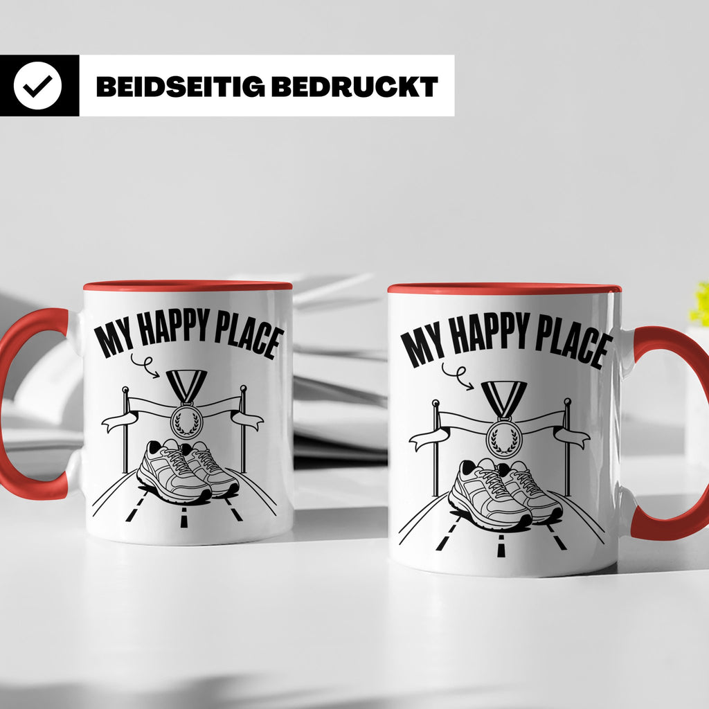 Läufer Tasse My Happy Place Finisher Motiv für Marathon & Ha – Rot [farbe:rot]