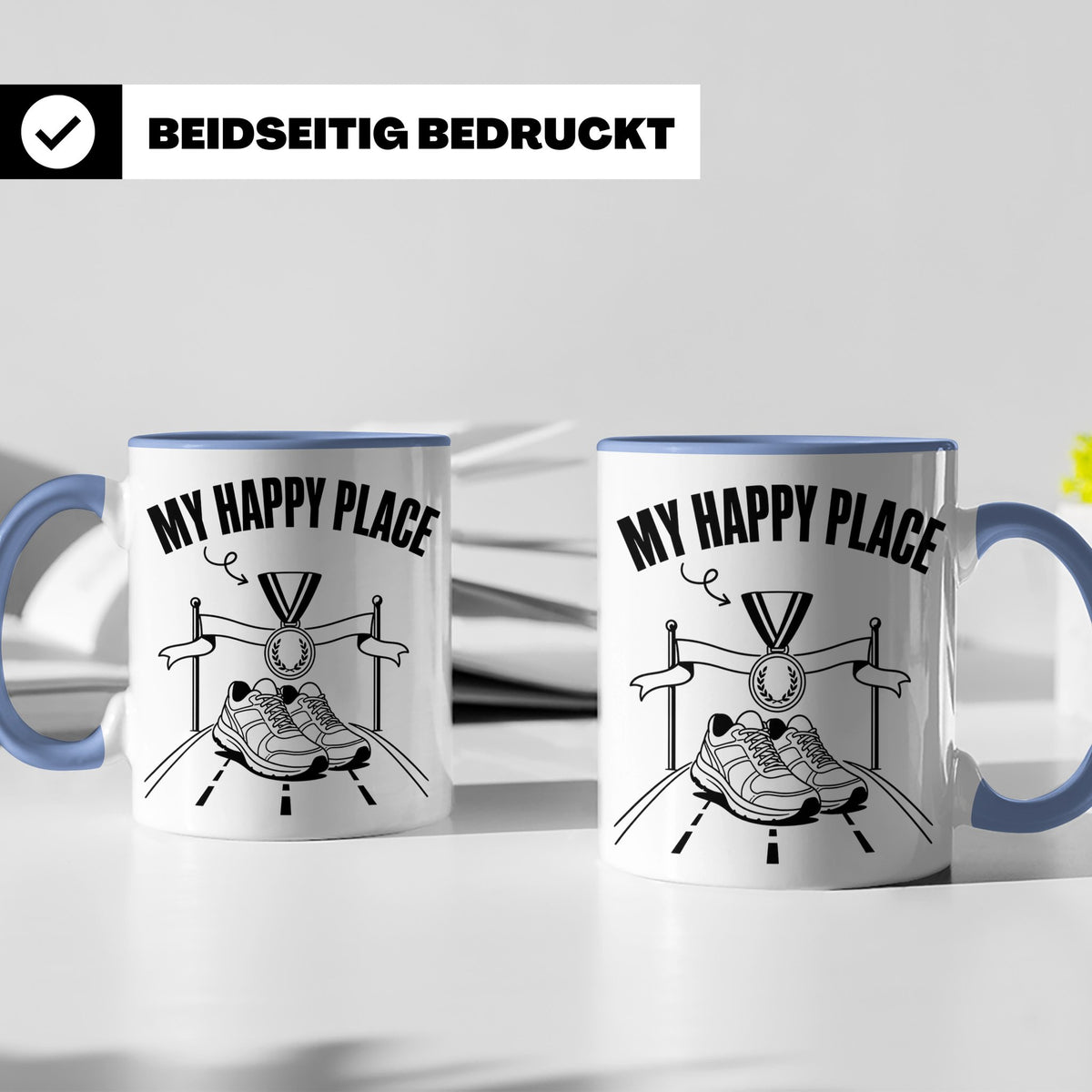 Läufer Tasse My Happy Place Finisher Motiv für Marathon & Ha – Blau [farbe:blau]