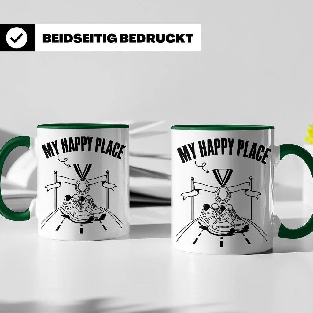 Läufer Tasse My Happy Place Finisher Motiv für Marathon & Ha – Grün [farbe:grün]