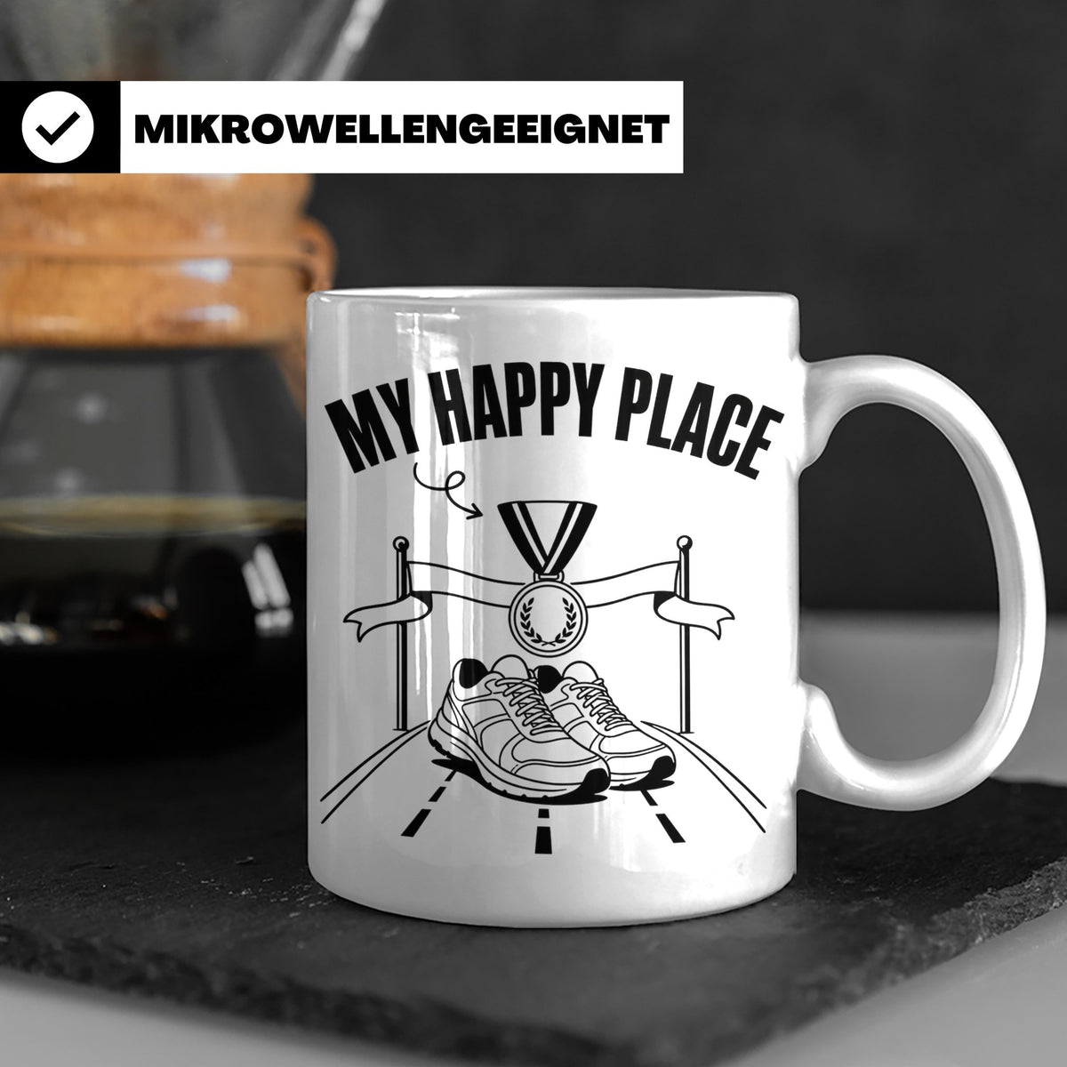 Läufer Tasse My Happy Place Finisher Motiv für Marathon & Ha – Weiß [farbe:weiß]