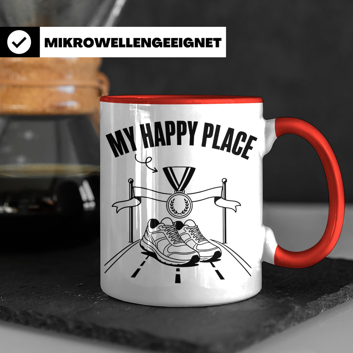 Läufer Tasse My Happy Place Finisher Motiv für Marathon & Ha – Rot [farbe:rot]