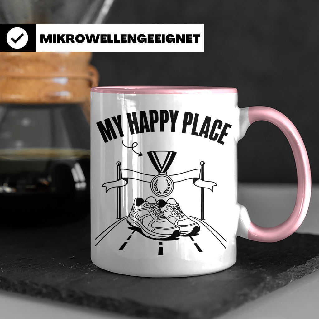 Läufer Tasse My Happy Place Finisher Motiv für Marathon & Ha – Rosa [farbe:rosa]