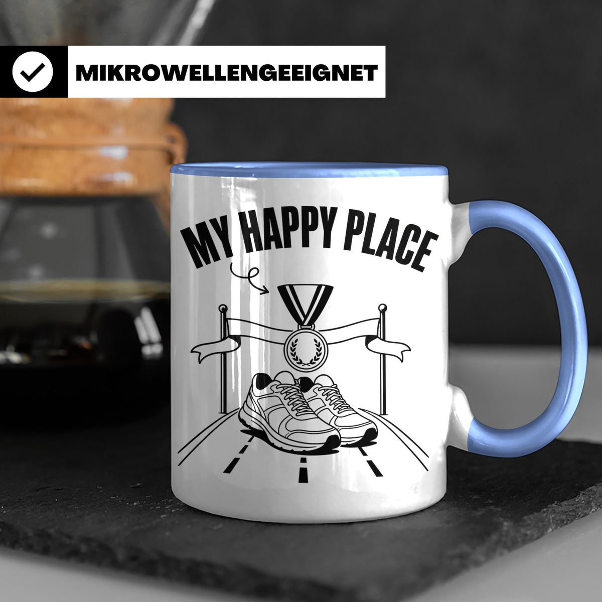 Läufer Tasse My Happy Place Finisher Motiv für Marathon & Ha – Blau [farbe:blau]