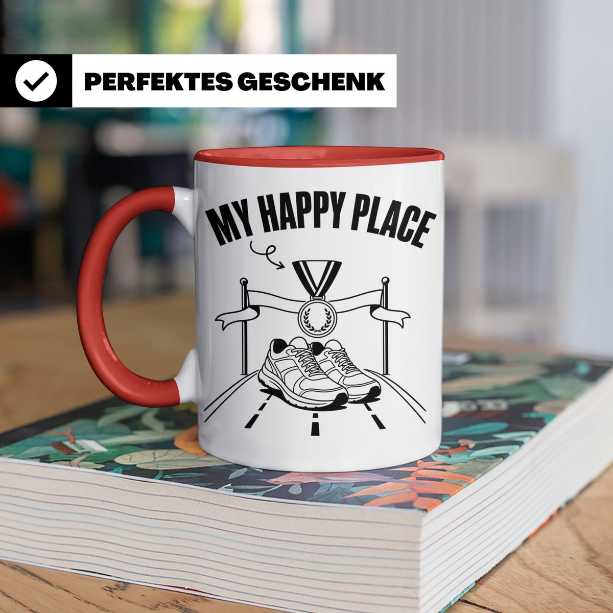 Läufer Tasse My Happy Place Finisher Motiv für Marathon & Ha – Rot [farbe:rot]