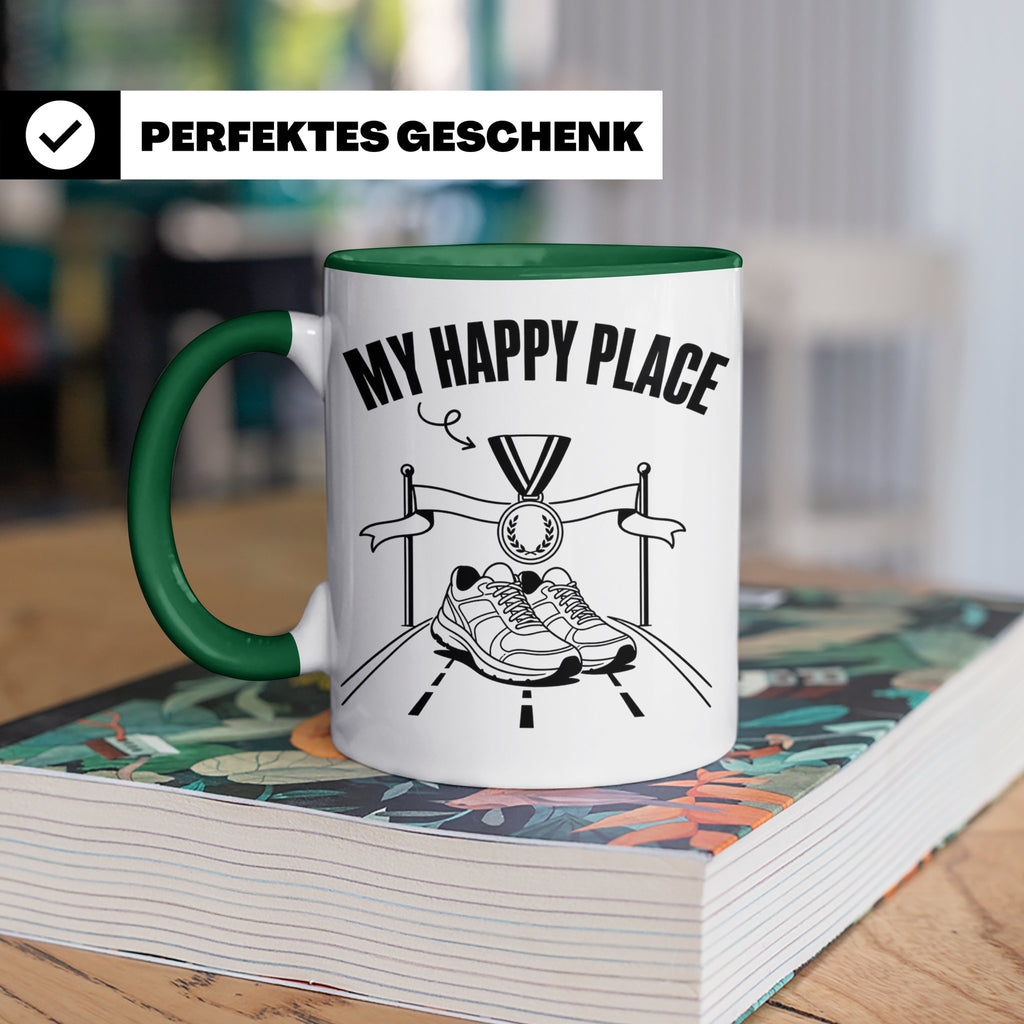 Läufer Tasse My Happy Place Finisher Motiv für Marathon & Ha – Grün [farbe:grün]
