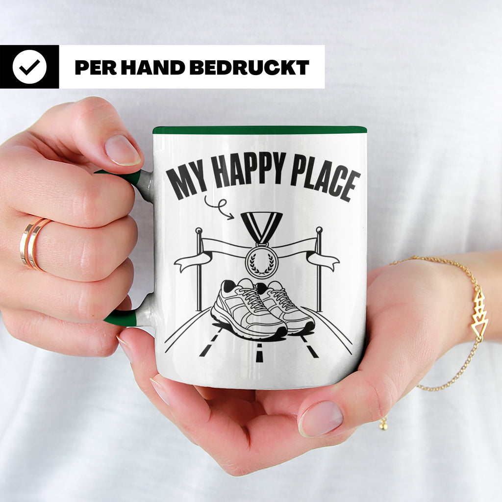 Läufer Tasse My Happy Place Finisher Motiv für Marathon & Ha – Grün [farbe:grün]