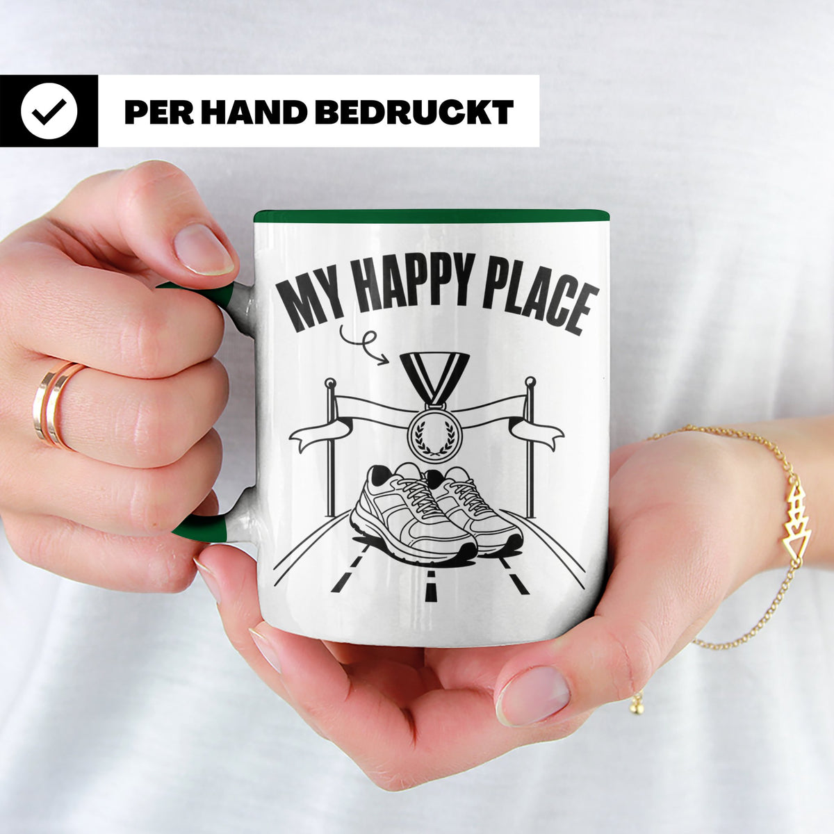 Läufer Tasse My Happy Place Finisher Motiv für Marathon & Ha – Grün [farbe:grün]