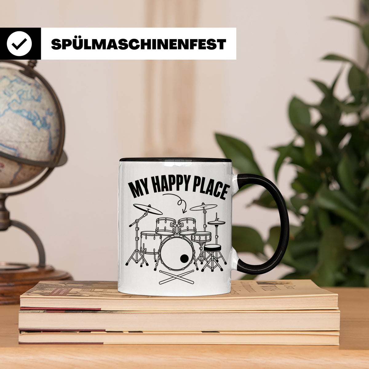 Drummer Tasse My Happy Place Spruch, Geschenkidee für Schlag – Schwarz [farbe:schwarz]