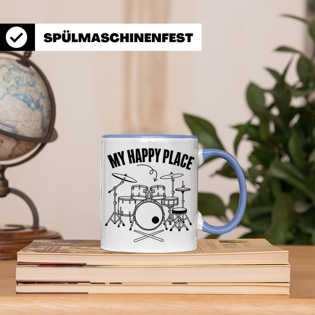 Drummer Tasse My Happy Place Spruch, Geschenkidee für Schlag – Blau [farbe:blau]