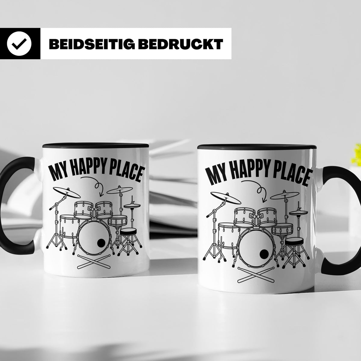 Drummer Tasse My Happy Place Spruch, Geschenkidee für Schlag – Schwarz [farbe:schwarz]