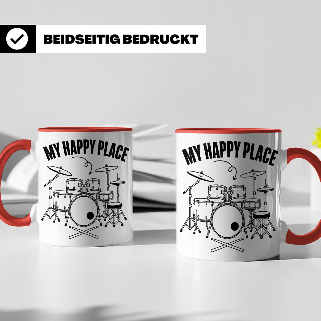 Drummer Tasse My Happy Place Spruch, Geschenkidee für Schlag – Rot [farbe:rot]