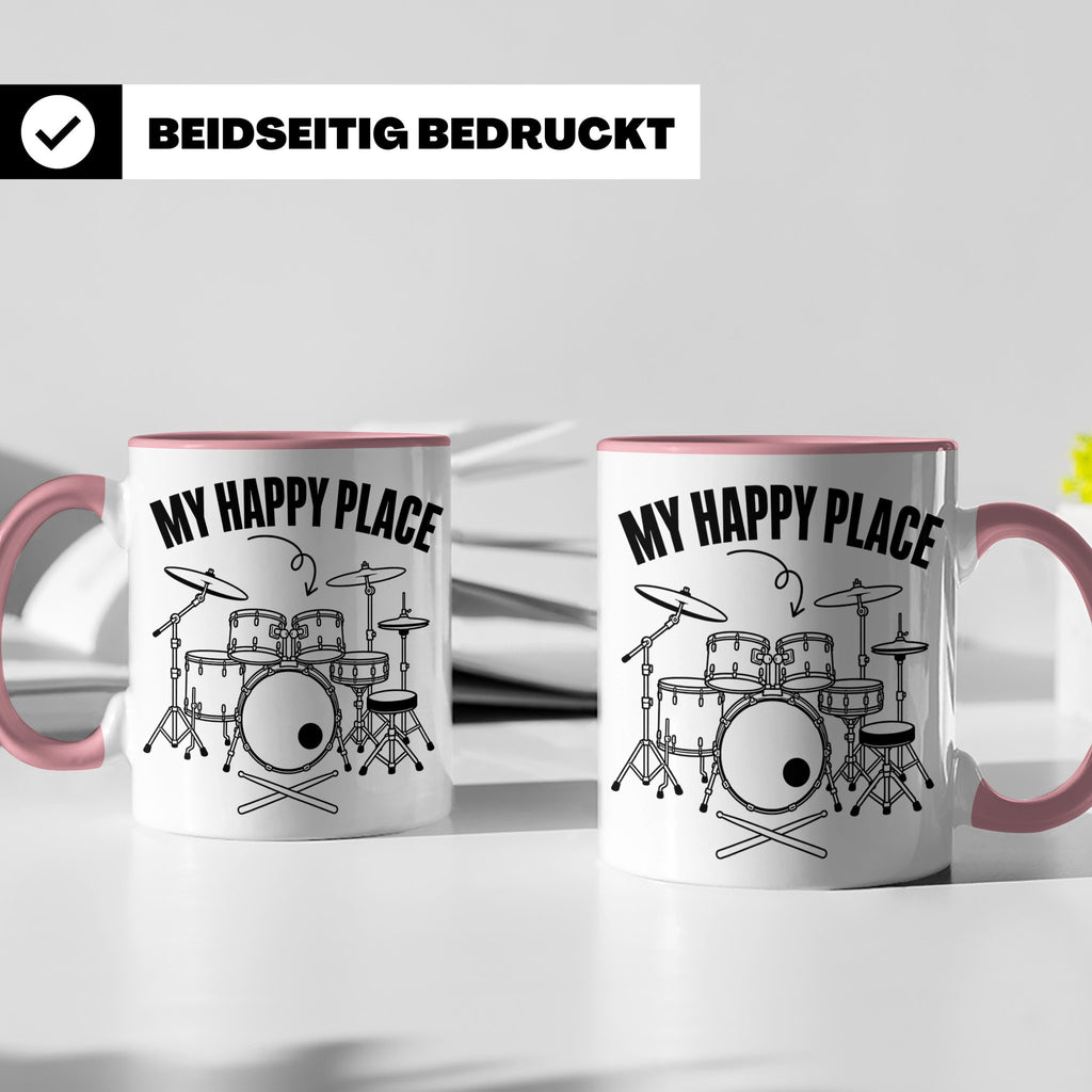 Drummer Tasse My Happy Place Spruch, Geschenkidee für Schlag – Rosa [farbe:rosa]