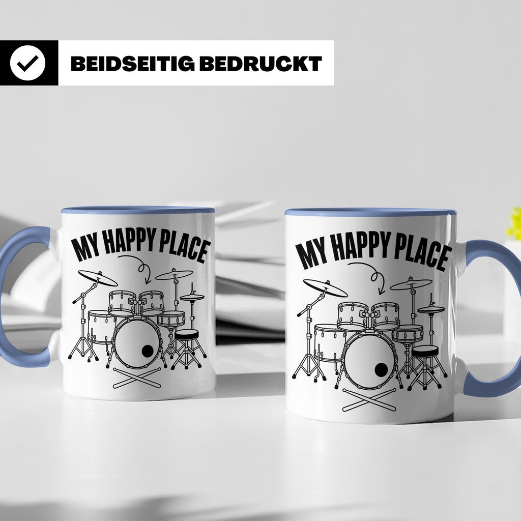Drummer Tasse My Happy Place Spruch, Geschenkidee für Schlag – Blau [farbe:blau]