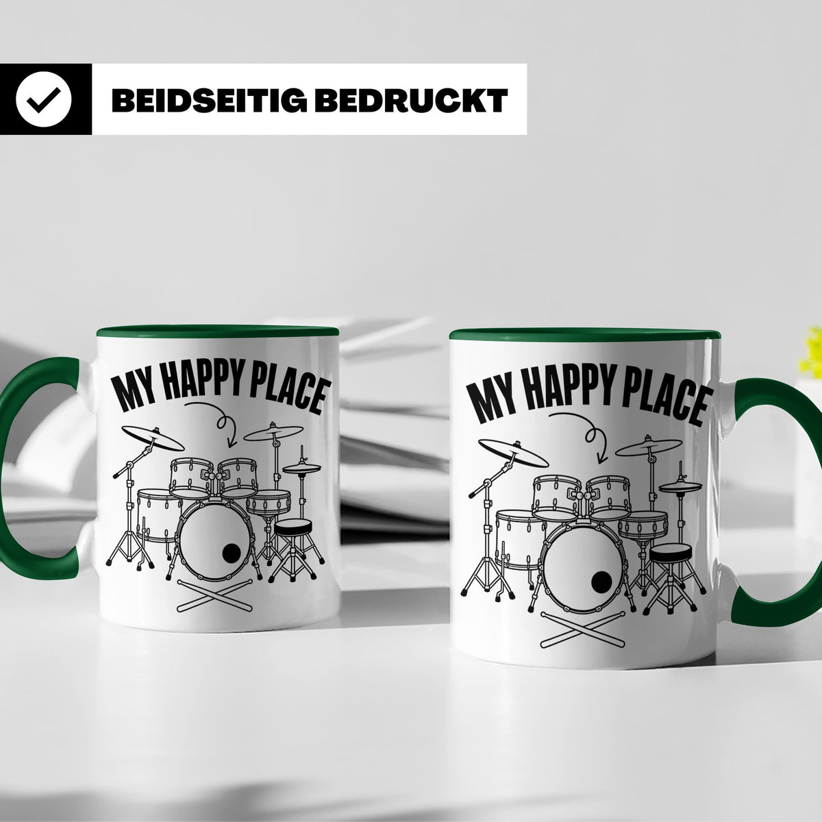 Drummer Tasse My Happy Place Spruch, Geschenkidee für Schlag – Grün [farbe:grün]