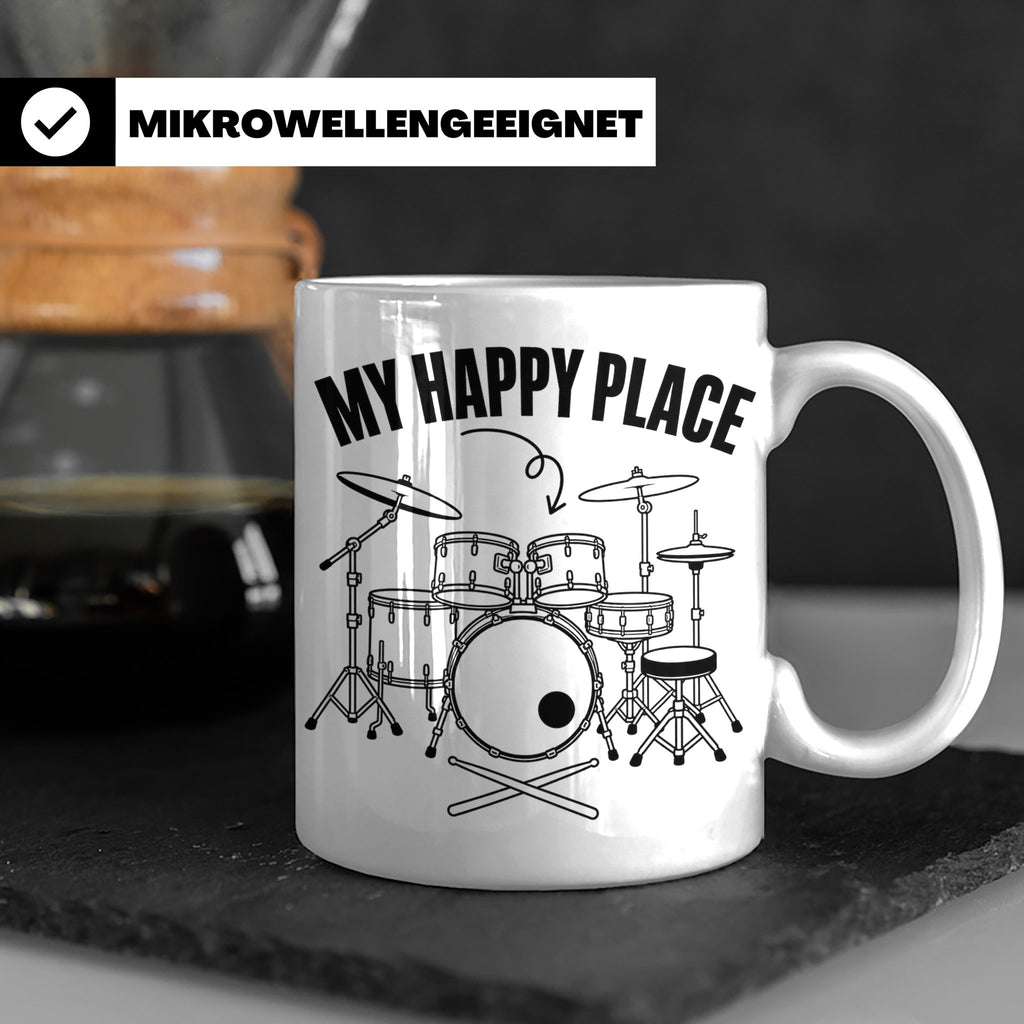 Drummer Tasse My Happy Place Spruch, Geschenkidee für Schlag – Weiß [farbe:weiß]