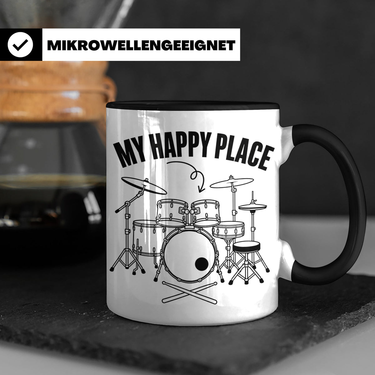 Drummer Tasse My Happy Place Spruch, Geschenkidee für Schlag – Schwarz [farbe:schwarz]