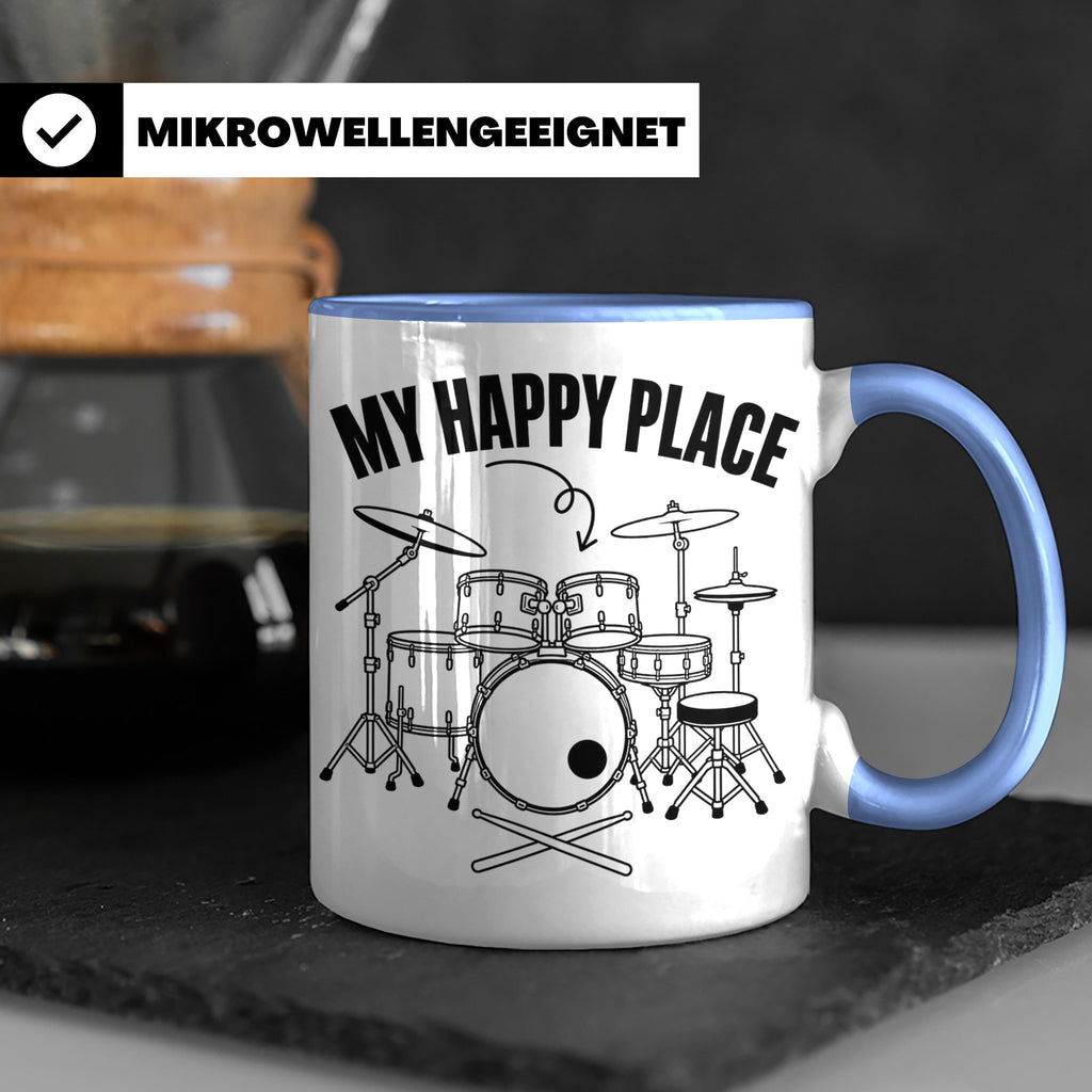 Drummer Tasse My Happy Place Spruch, Geschenkidee für Schlag – Blau [farbe:blau]