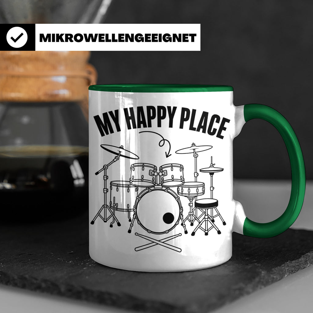 Drummer Tasse My Happy Place Spruch, Geschenkidee für Schlag – Grün [farbe:grün]